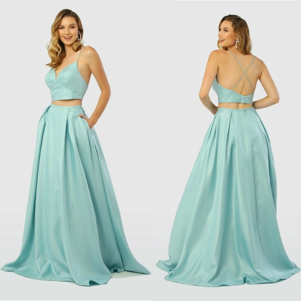 Nox Anabel-8186 Cutout 2-piece Ball Gown Prom Evening Dress, L,XL, Arctic Blue